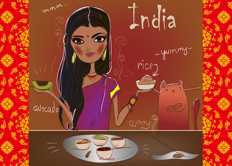 インド人女性と猫